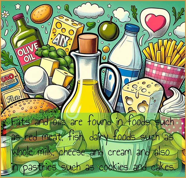 Montage showing foods which contain a large proportion of fats and oils